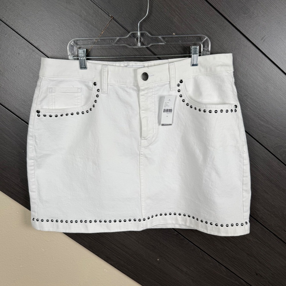 Lane Bryant Women's Size 16 White Denim Mini Skirt Studded Stretch Y2K Edgy